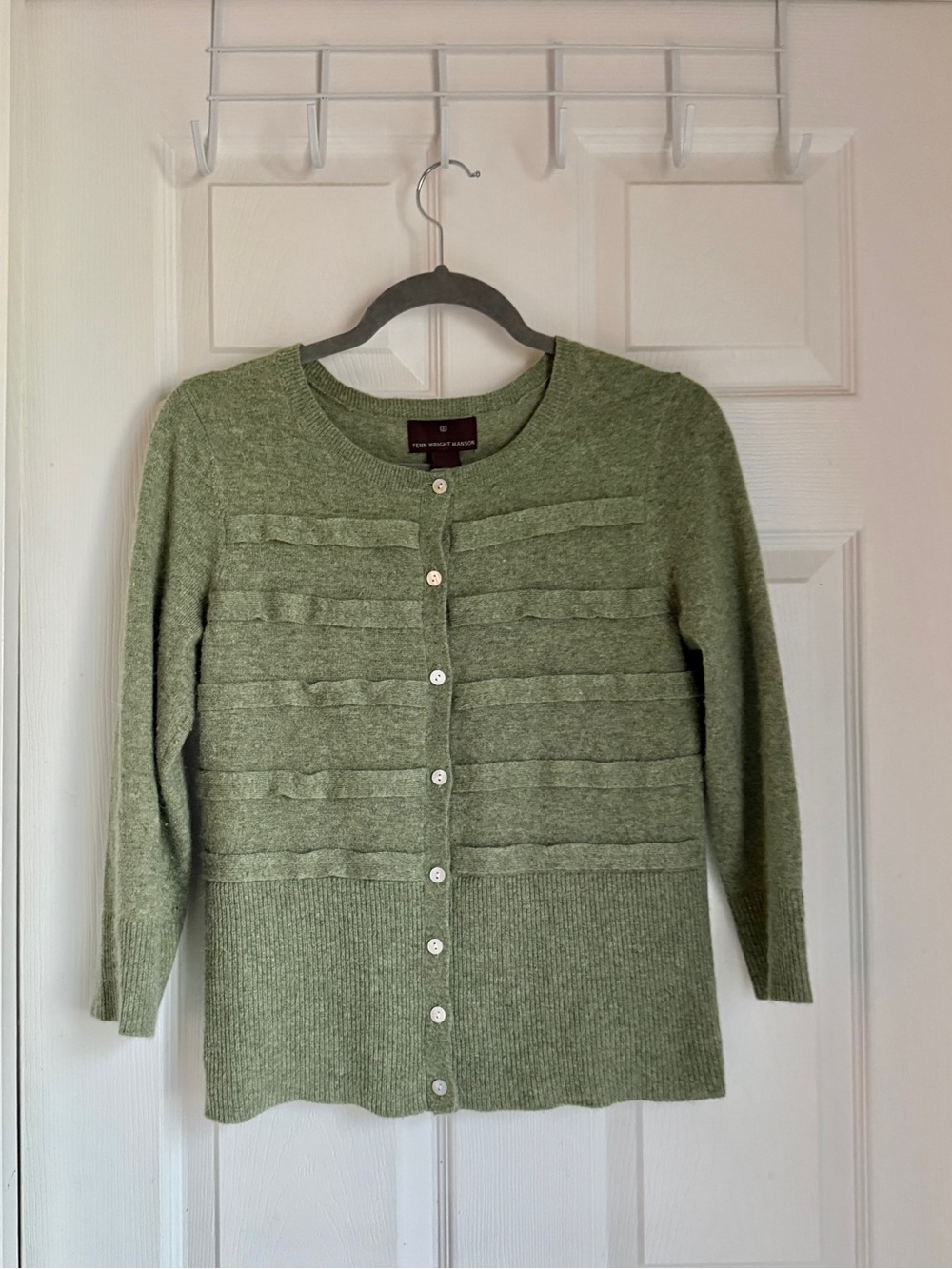 Fenn Wright Manson Green Textured Knit Cardigan Angora Wool Blend Size M